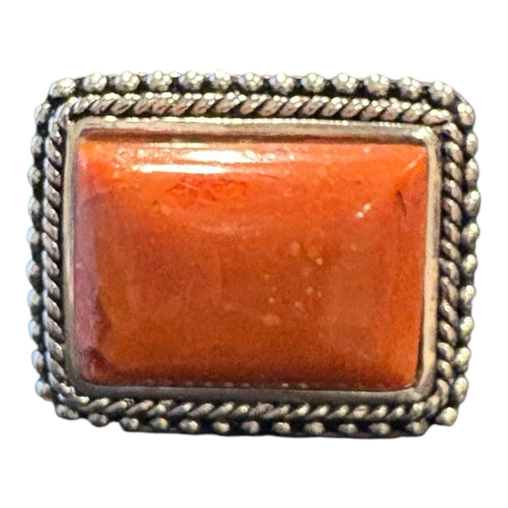 Sterling Silver Bbj Statement Ring Orange Coral R… - image 6
